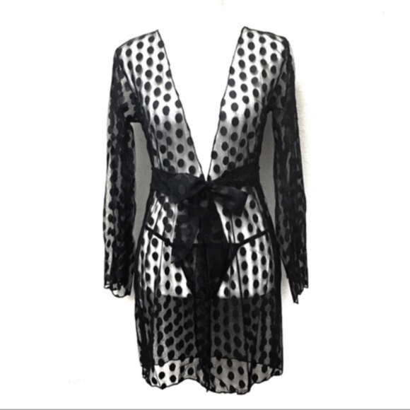 Savvy Sexy Set Lace Polka Dot Kimono Wrap Lingerie - Picture 1 of 11
